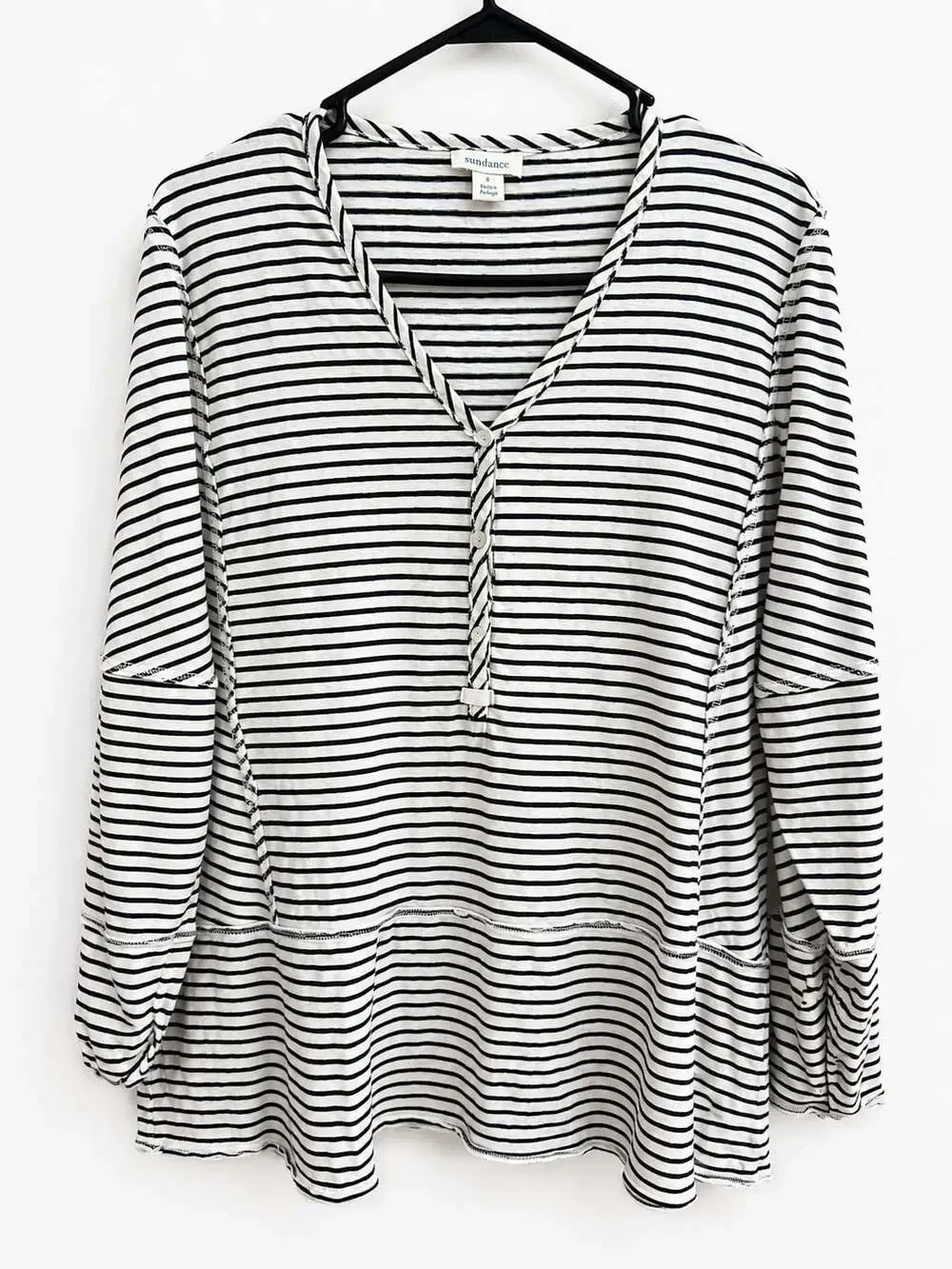 Sundance Striped Long Sleeve Henley Shirt Size L - Picture 1 of 5